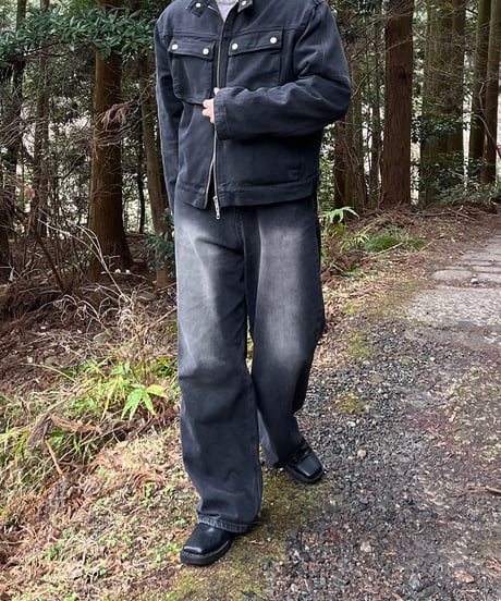 Brush wide denim pants  -  Black  -