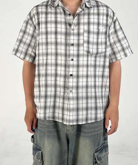 Tartan Checkered Short-Sleeved Shirt - white -