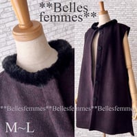 71440ボルドー★新品M～L★上質仕立て*襟ファー付ロングベスト*ロングジレ