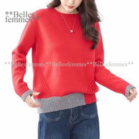 155レッド★M～L★バイカラー*もっちりニットプルオーバー*TRUBE