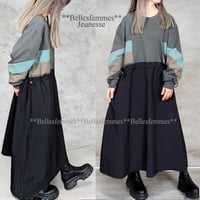 21809Ch★新品M～L★甘くならないワンピ*異素材切替*配色ロングワンピース