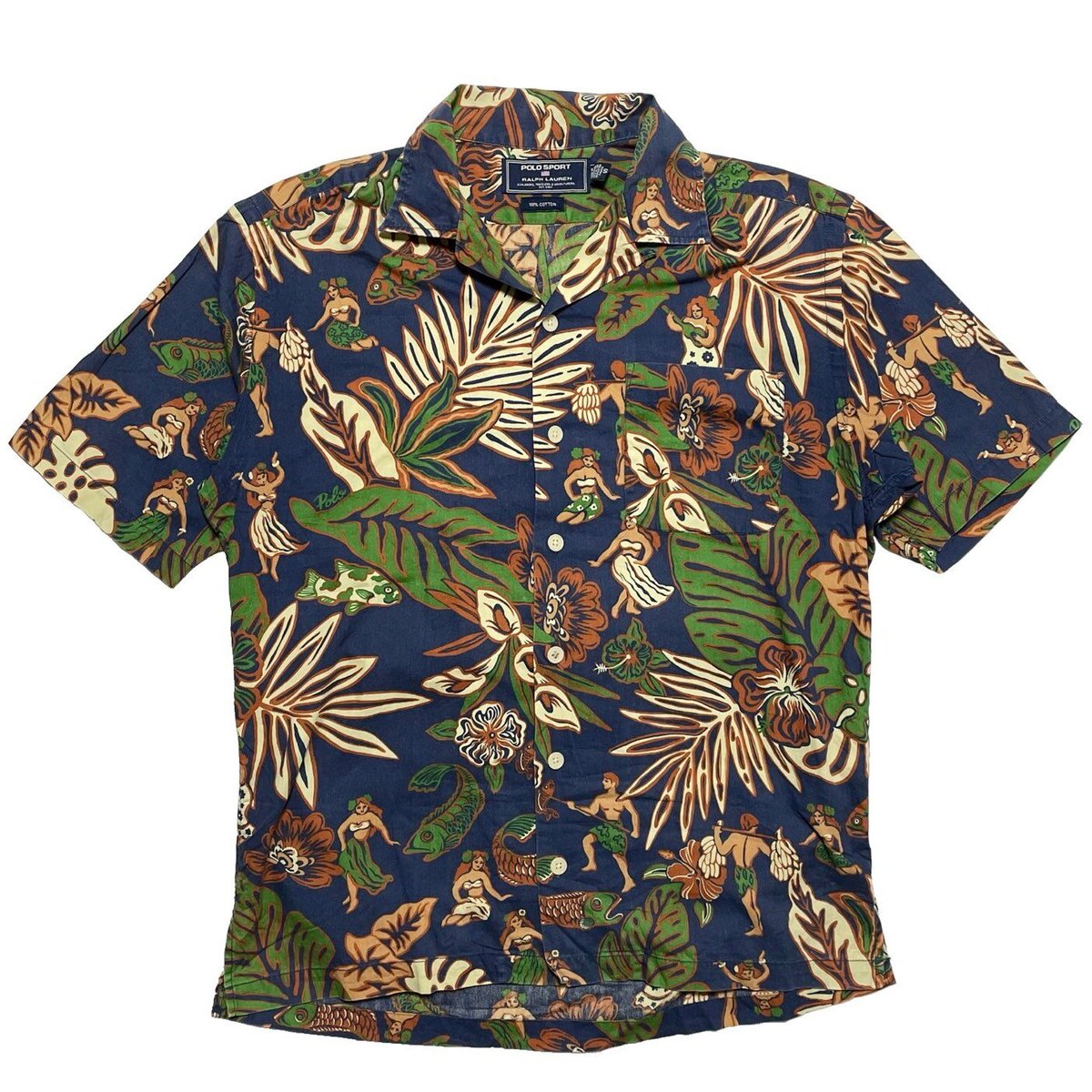 Aloha@Hawaiiワンピース✴︎POLO ✴︎RALPHLAUREN Polo Ralph Lauren Hawaiian Polo Shirt Blue Men's Large Aloha