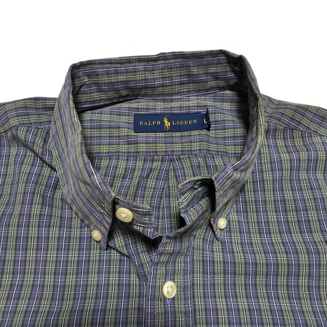 POLO RALPHLAUREN　"BOTTON DOWN SHIRT" S/S GREEN x NAVY SHIRT