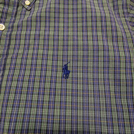 POLO RALPHLAUREN　"BOTTON DOWN SHIRT" S/S GREEN x NAVY SHIRT