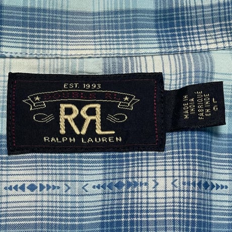 RRL RALPHLAUREN　"BLUE CHECK" L/S OPEN COLLAR SHIRT
