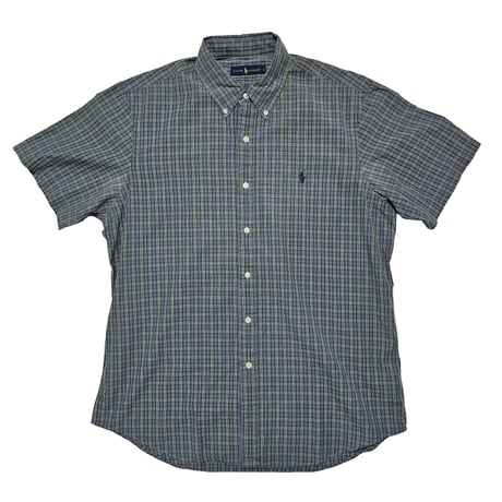 POLO RALPHLAUREN　"BOTTON DOWN SHIRT" S/S GREEN x NAVY SHIRT