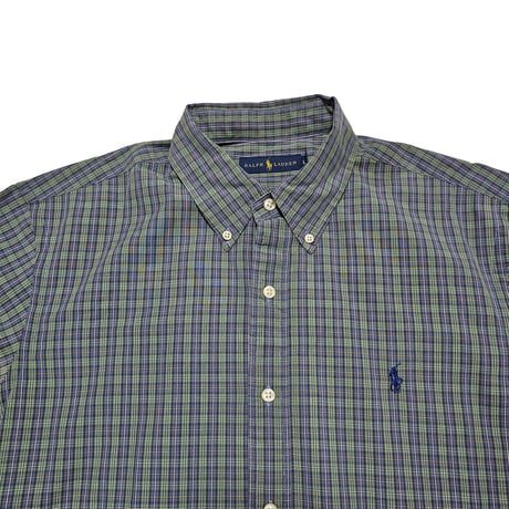 POLO RALPHLAUREN　"BOTTON DOWN SHIRT" S/S GREEN x NAVY SHIRT