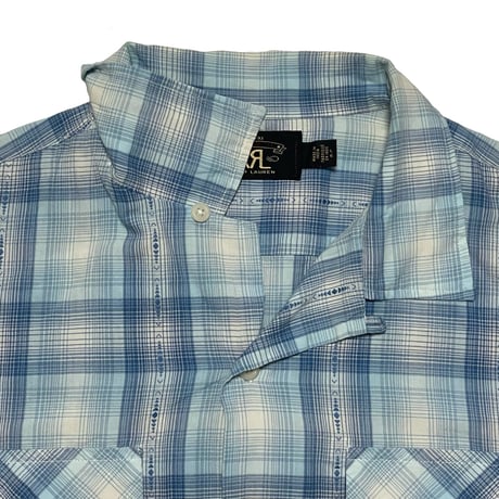 RRL RALPHLAUREN　"BLUE CHECK" L/S OPEN COLLAR SHIRT