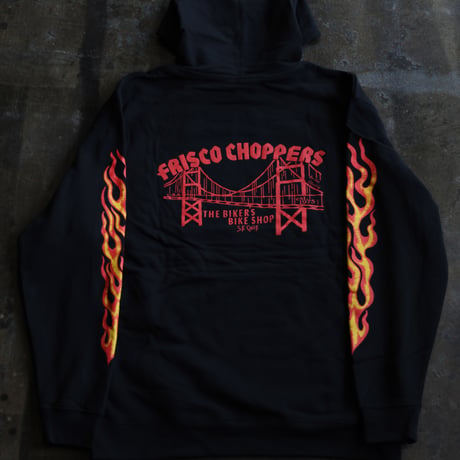 FRISCO CHOPPERS Flaming Skull Yellow＆Red パーカー
