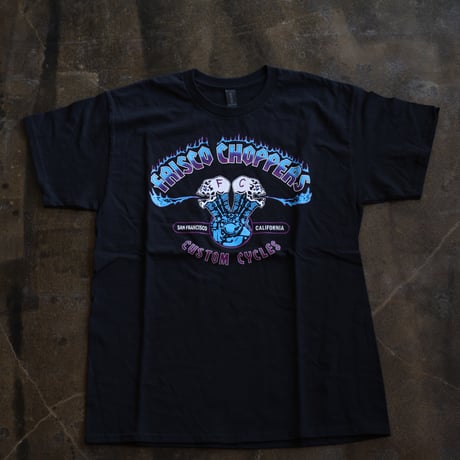 FRISCO CHOPPERS Flaming Skull Blue＆Purple Tシャツ