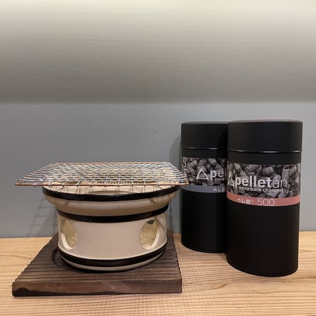pelletan (ペレ炭) 美濃焼コンロ+ペレ炭缶2本セット　送料無料