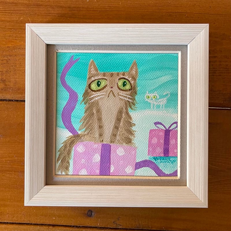 猫 愛の箱を覗く ※額装済み プレゼントボックス | Yosuke Awata