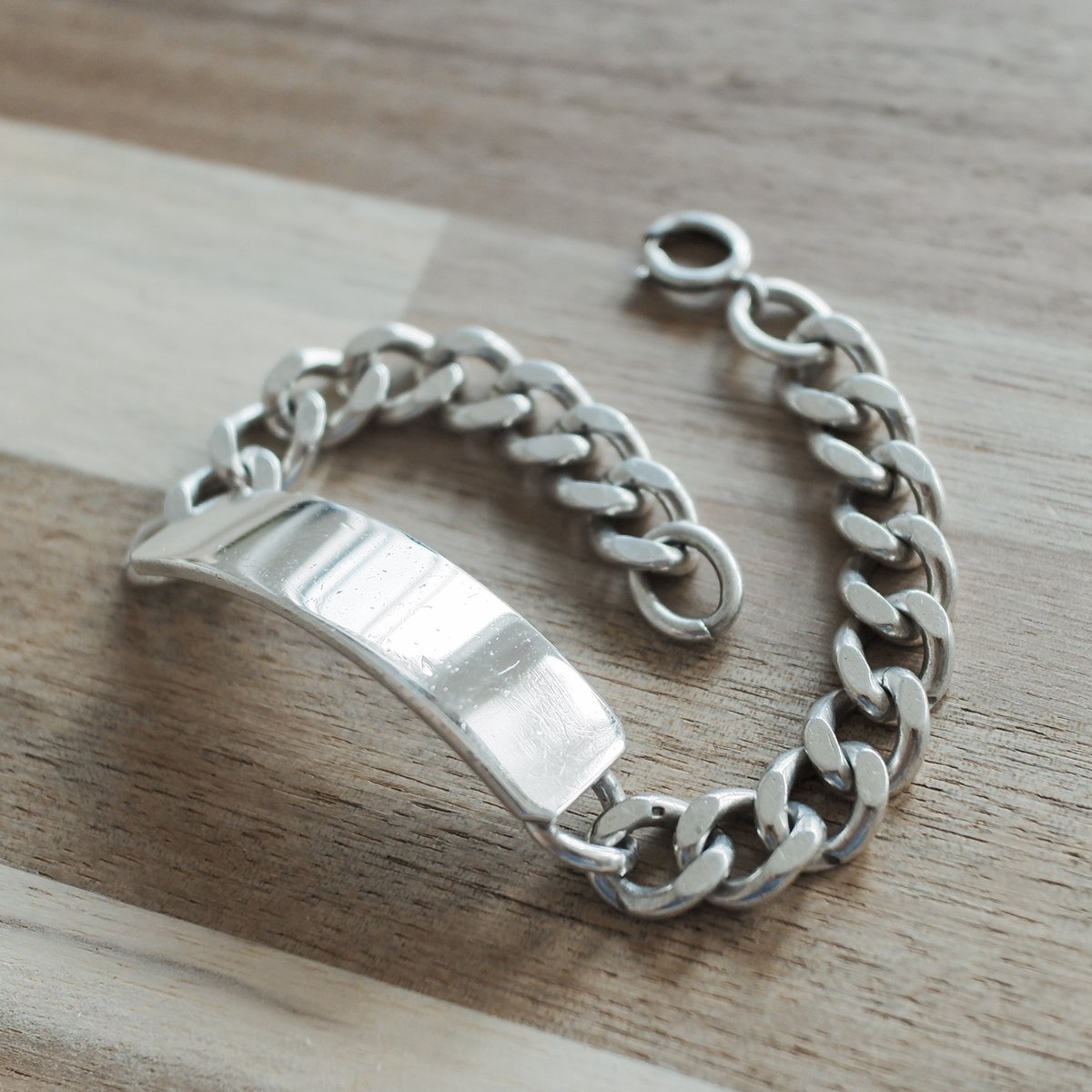 英国製 925刻印 チャンキー ブレスレット NT バーミンガム 英国製 1992年 ヴィンテージ IDブレスレット バーミンガム