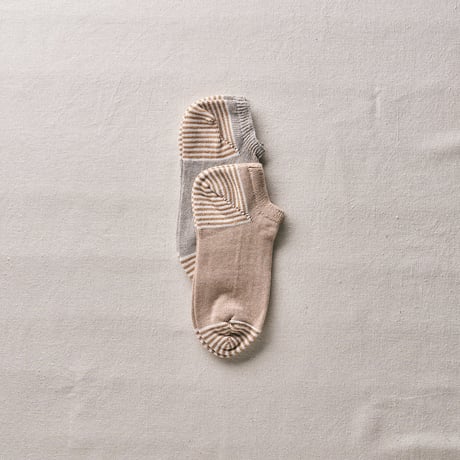 yahae kan |  Organic Cotton Linen Striped Sneaker Socks 2Pair　Brown