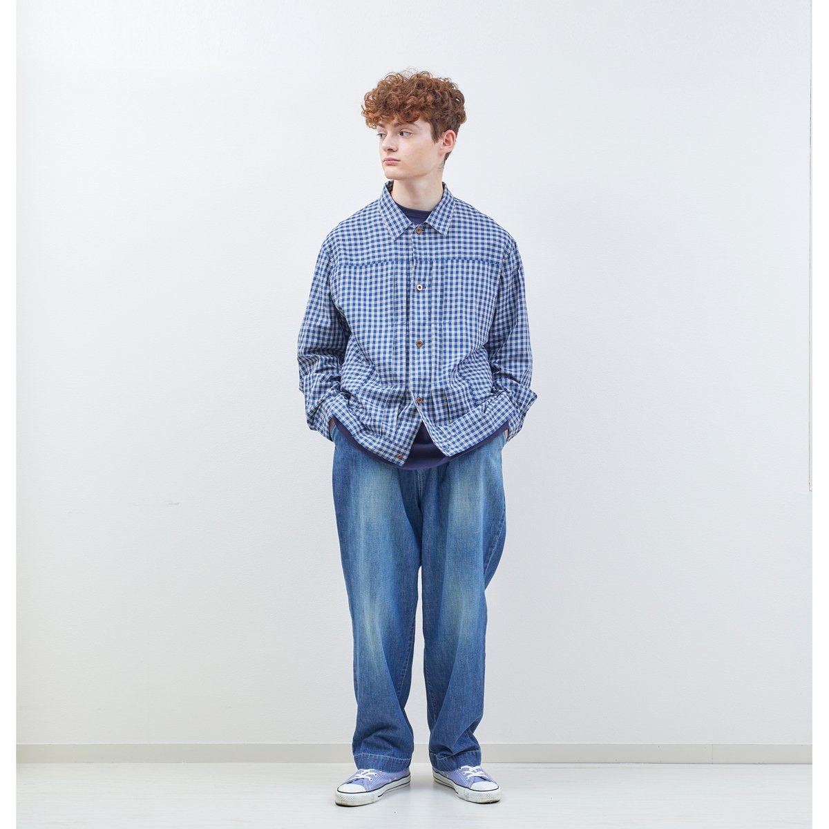 H.UNIT Twill check shirt jacket Blue check | Q