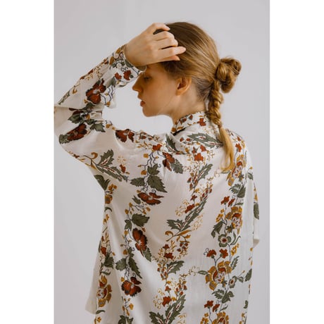 H.UNIT  Flower print open collar long sleeves shirt