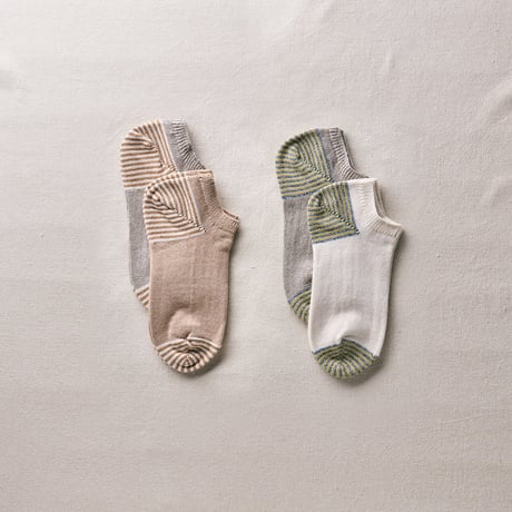 yahae kan |  Organic Cotton Linen Striped Sneaker Socks 2Pair　Yellow