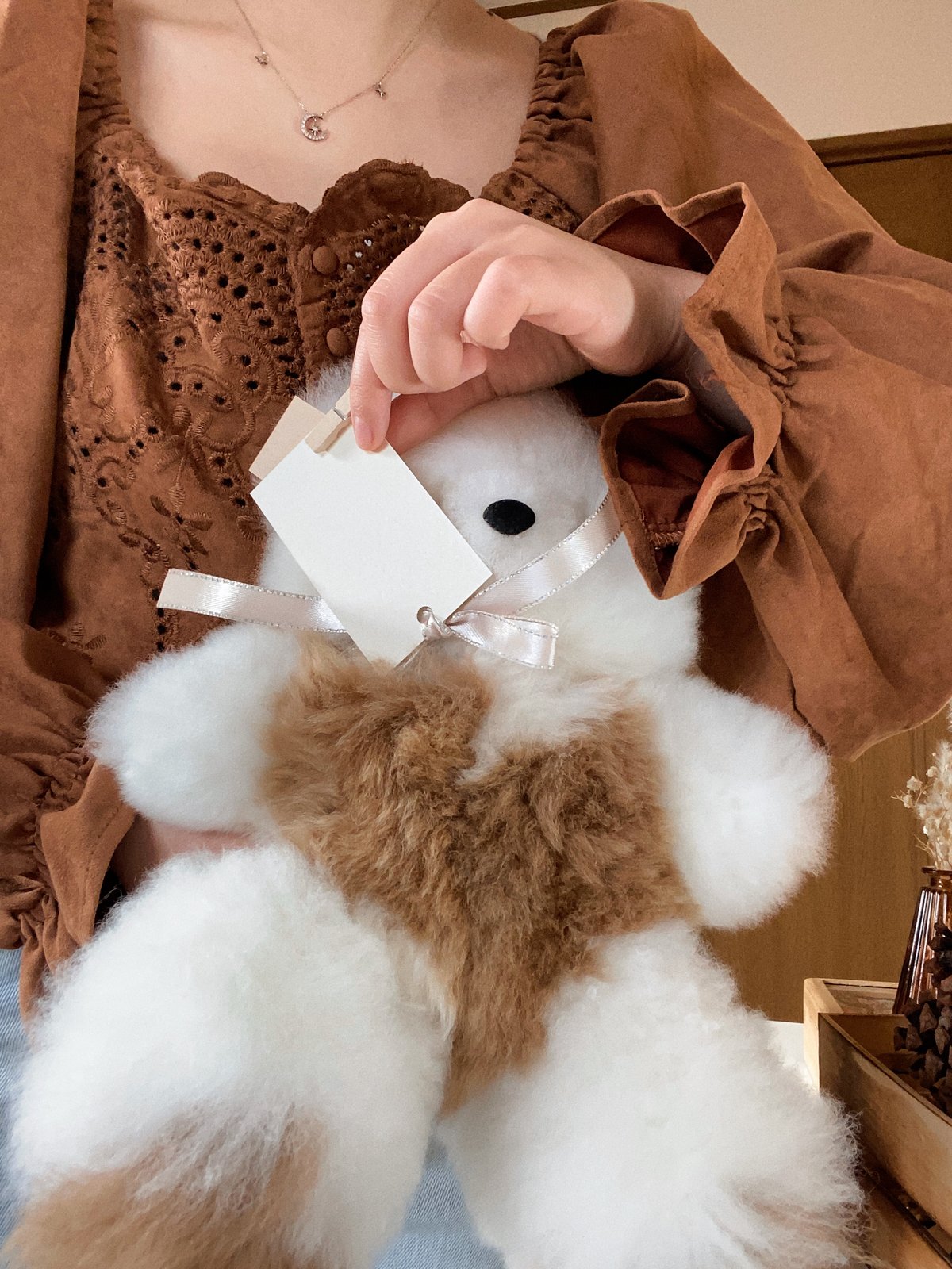 068 ］ホワイト x キャメル / アルパカテディベア / 送料無料 |