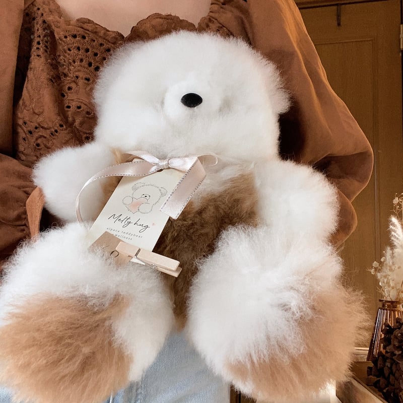 068 ］ホワイト x キャメル / アルパカテディベア / 送料無料 |