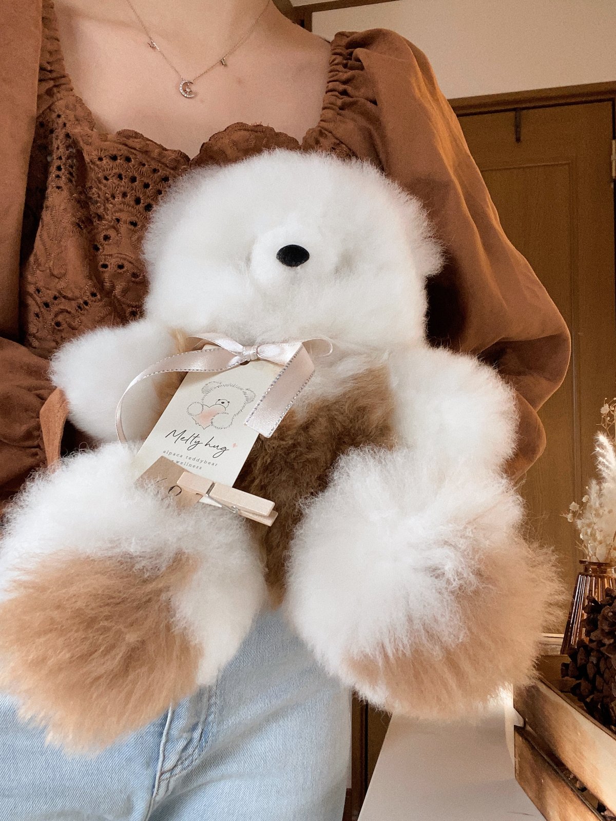 068 ］ホワイト x キャメル / アルパカテディベア / 送料無料 |