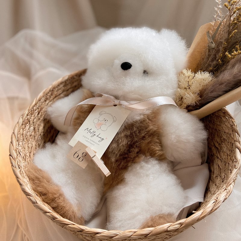 068 ］ホワイト x キャメル / アルパカテディベア / 送料無料 |