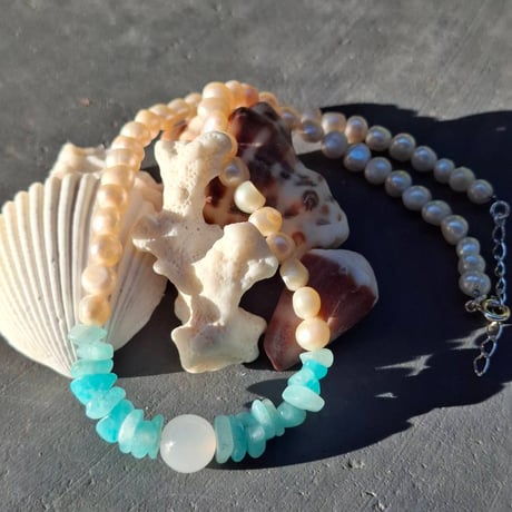 【内なる調和と奇跡を呼び込む】ミラクルケオン × アマゾナイト × 淡水パール ネックレス①