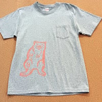 マーモットイラスト　ポケット付きTシャツ　L ミックスグレー　現品限り