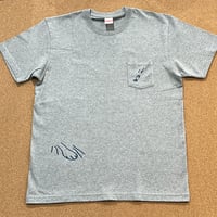 ねこパンチ　ポケット付きTシャツ　Lサイズ　ミックスグレー　現品限り　インク色ネイビー