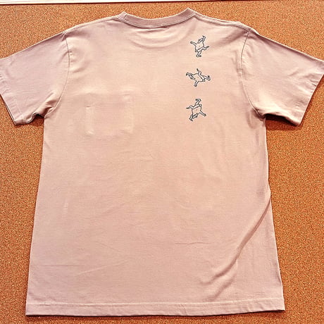鳥獣戯画アクロバットカエル　ポケット付きTシャツ　M〜Lサイズ　スモーキーピンク　現品限り