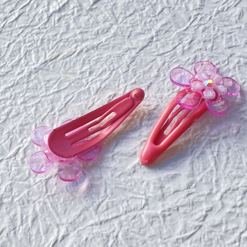 お花のぱっちんピン 選べる10色！手編みお花のパッチンピン 暖色系 ヘアピン ちくちく*ぬり