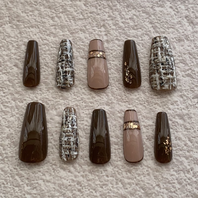 ツイードネイル【ブラウン】 | M&m nailtip STORE