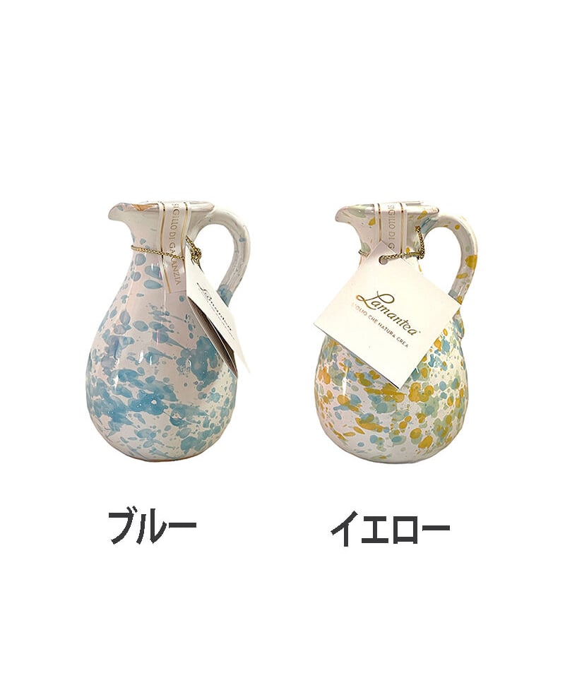 ☆ドマン 手描き陶器ピッチャー ブドウとオリーブ La Mantea 】ピッコロ可愛い エクストラバージン オリーブオイル 陶器