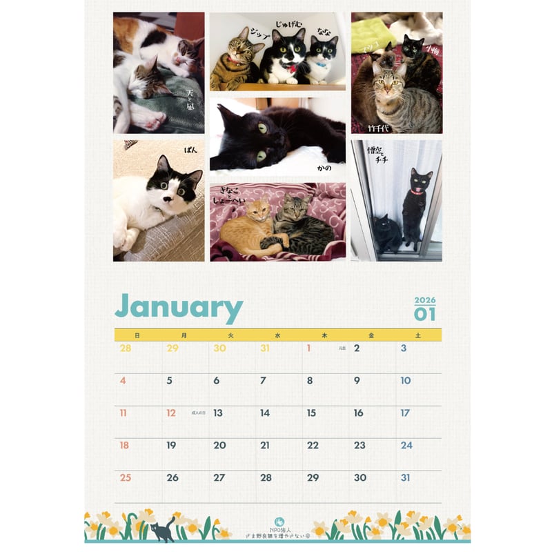 ざまねこカレンダー2026 壁掛けタイプ(見開きA3版) | ZAMANEKO SHOP
