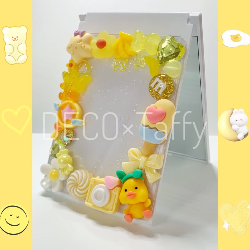 💖現品販売💖 B8デコトレカケース付き折りたたみミラー(イエロー