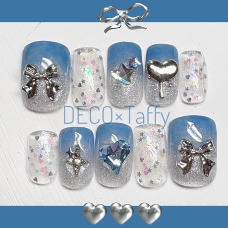 完成品チップ💖ブルーグラデ×フラッシュ　Nail-3