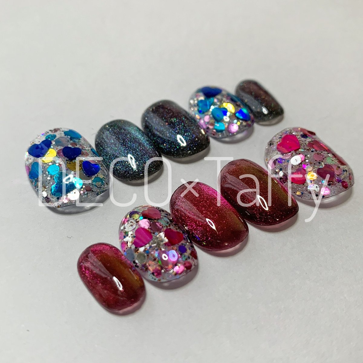完成品ネイルチップ?マグネット×ハートホログラム Nail-8 | DECO×Taffy