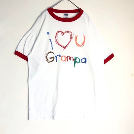I LOVE U Grampa  ビッグプリント　リンガーT　Tシャツ　半袖