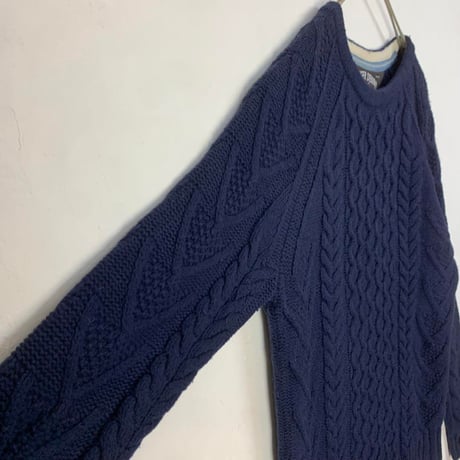 トミー　刺繍　ロゴ　ウール　セーター　ケーブルニット　紺