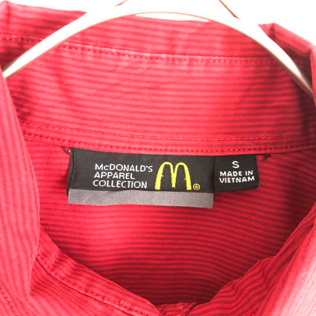 マクドナルド　企業　ロゴ　刺繍　半袖　シャツ　ストライプ　赤