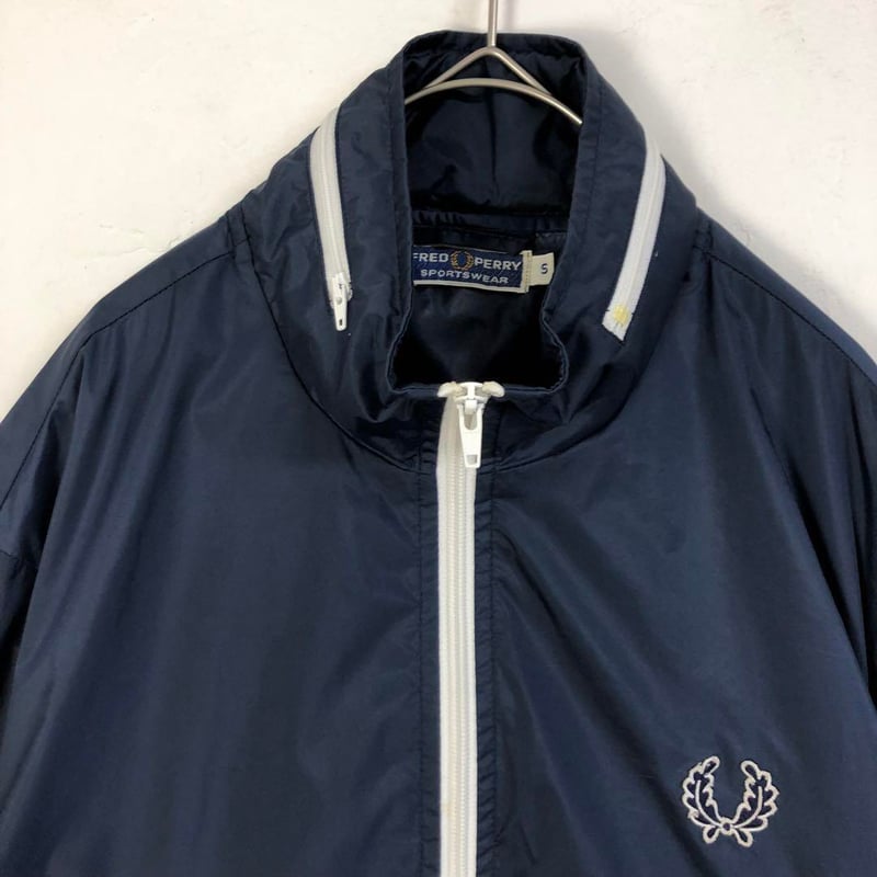 80s フレッドペリー ジャージ ナイロンジャケット 刺繍 ロゴ 紺