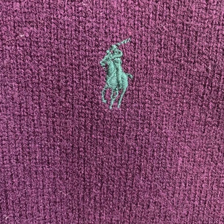 ポロ　ラルフローレン　ウール　ニット　セーター　刺繍　ロゴ　紫