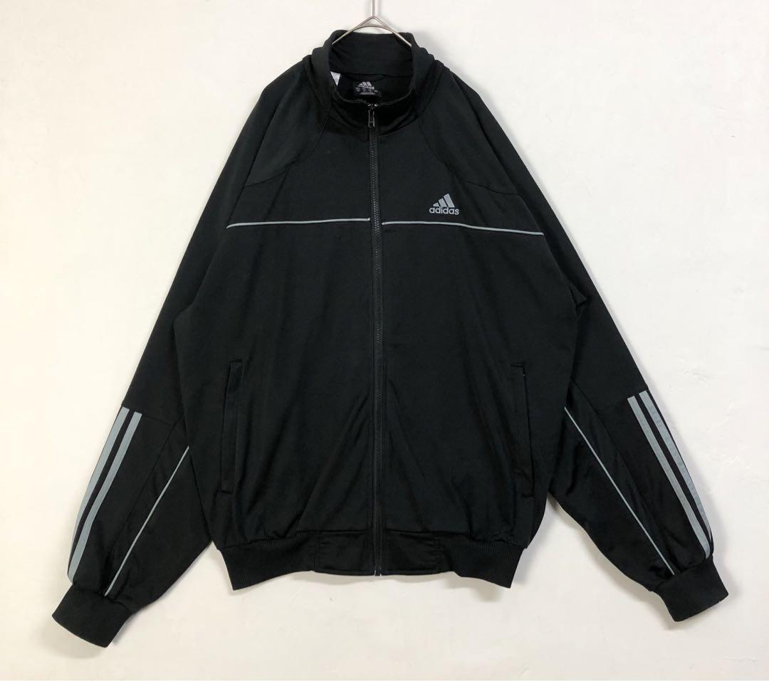アディダス 刺繍 ロゴ 袖ライン トラックジャケット ジャージ 黒