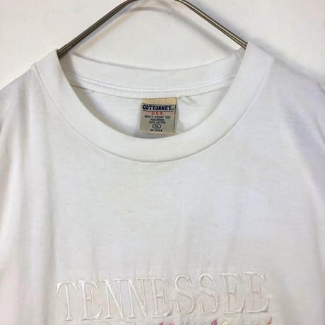 90s シングルステッチ　刺繍　ビッグロゴ　テネシー　Tシャツ　白