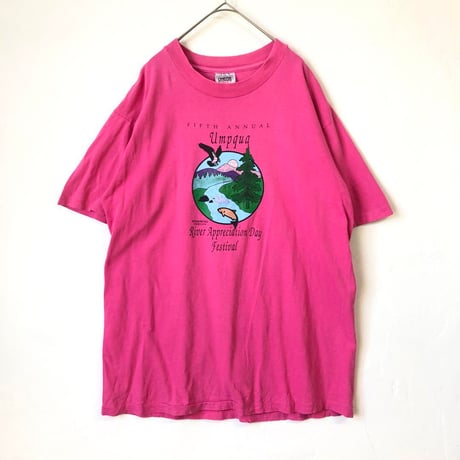 90s USA製　シングルステッチ　ロゴ　半袖　Tシャツ　ピンク