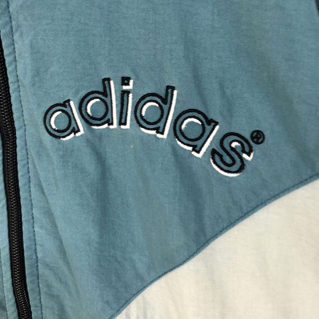 アディダス ジャージ ナイロンジャケット ゆるだぼ 刺繍 ロゴ 青
