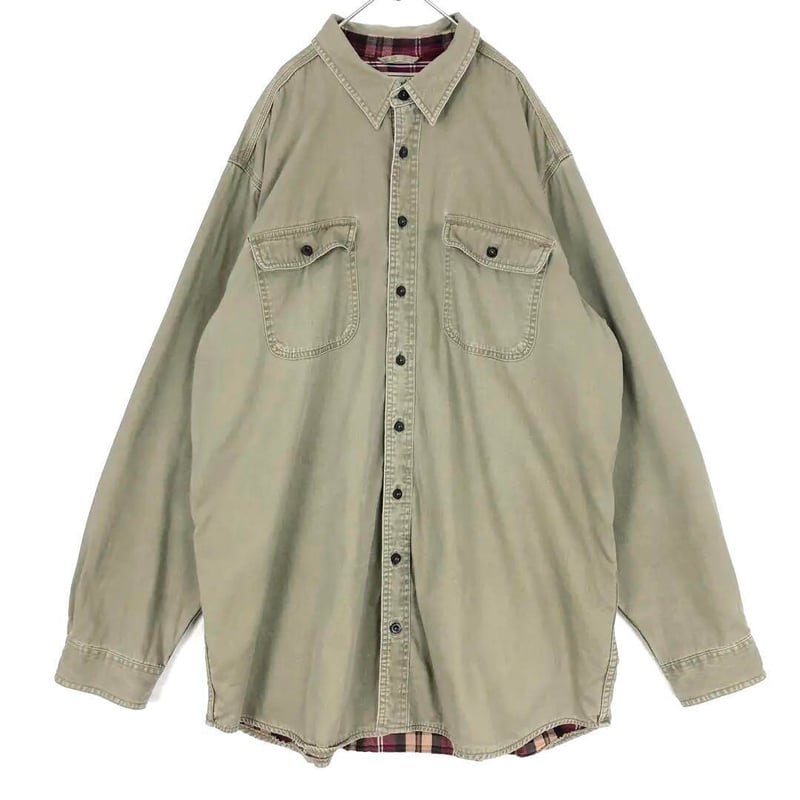 2010  エルエルビーン　コットン　厚地　無地　長袖　シャツ　ゆるだぼ　カーキ エルエルビーン コットン 厚地 無地 長袖 シャツ ゆるだぼ