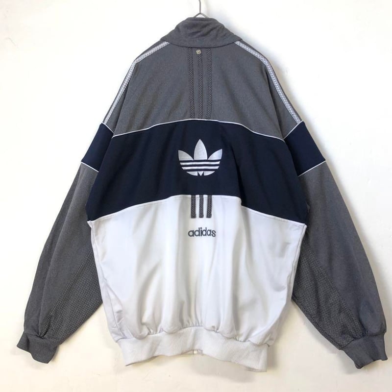 希少　XL アディダス トラックジャケット 刺繍ロゴ グレー トラックジャージ 希少2XL⭐️80s adidas トラックジャケット/ジャージ 刺繍トレ
