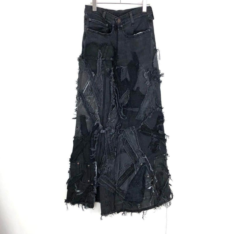 リメイク ブラックデニム スカート リーバイス 革タグ 再構築 パッチ