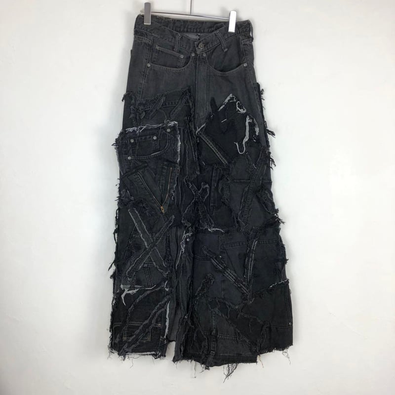 リメイク ブラックデニム スカート リーバイス 革タグ 再構築 パッチ