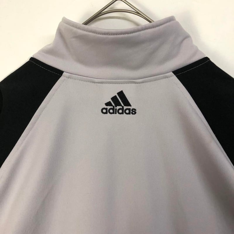 アディダス 刺繍 切替 袖ライン トラックジャケット ジャージ グレー黒